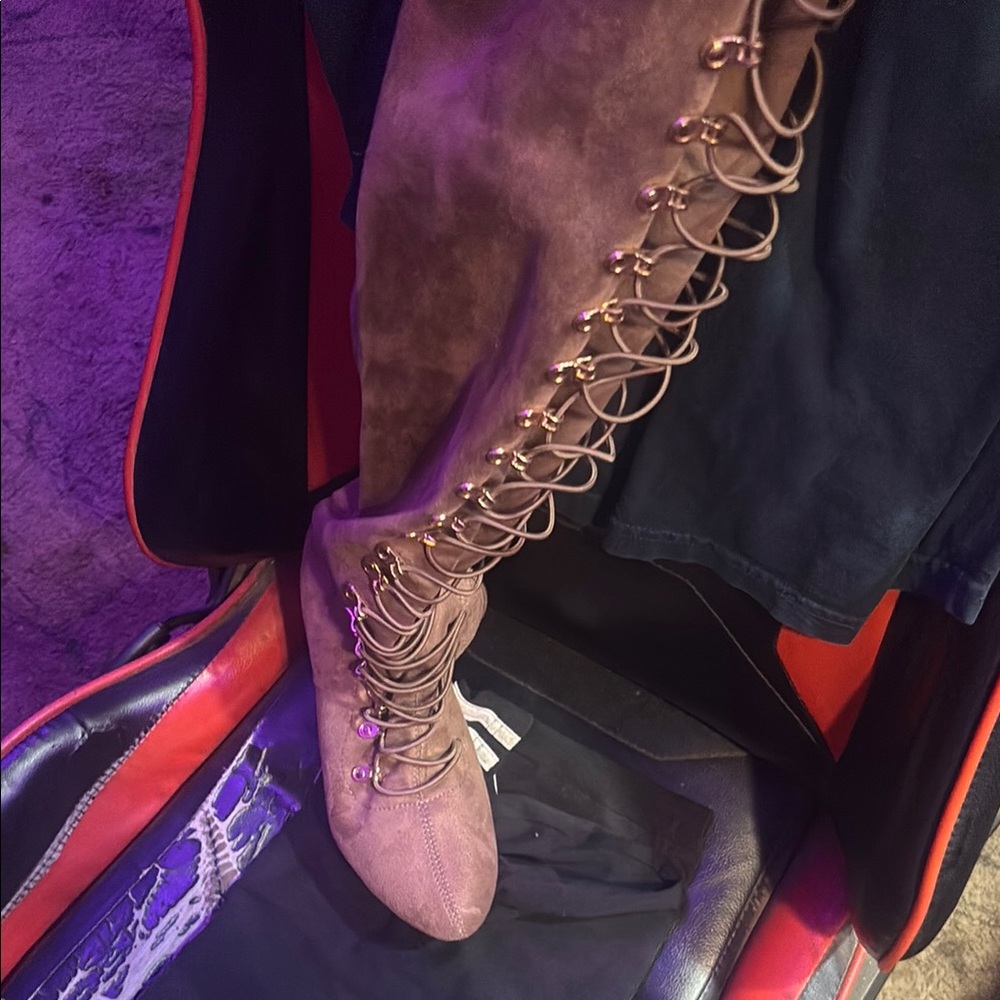Brown Over the Knee Lace-Up Boots